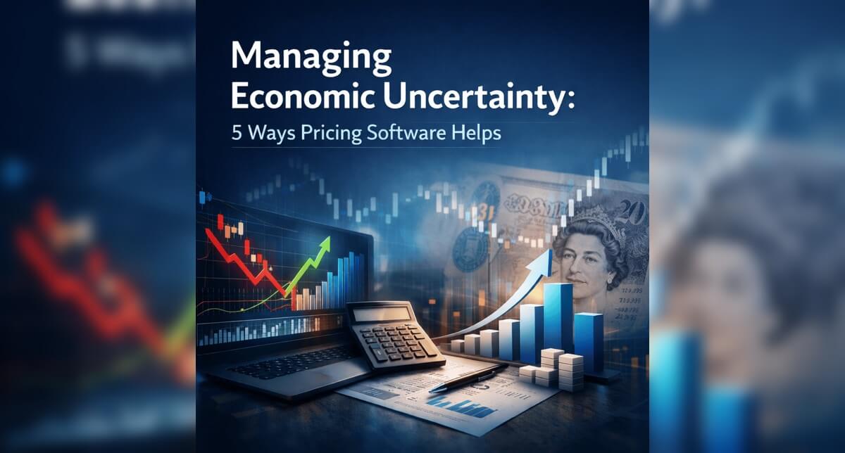 Laptop with volatile economic graphs, a calculator and British pounds in the background